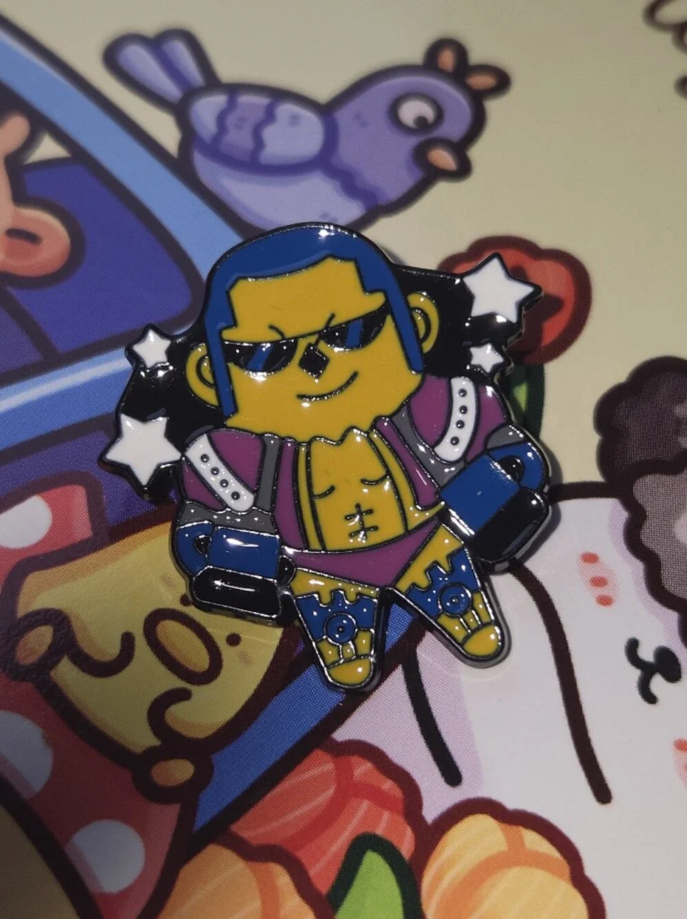 Wrestler Character Enamel Pin - Blue, Purple & Yellow